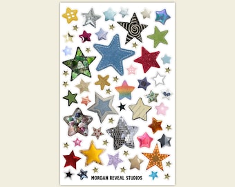 Mixed Media Stars | Junk Journal Sticker Sheet, Scraps and Snippings for Scrapbooking, Vision Board, Fabric and Y2K Aesthetic
