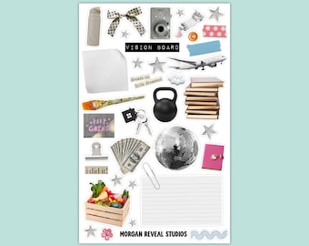 Vision Board Essentials | Junk Journal Sticker Sheet, Scraps and Snippings for Scrapbooking, Deco and Y2K Aesthetic