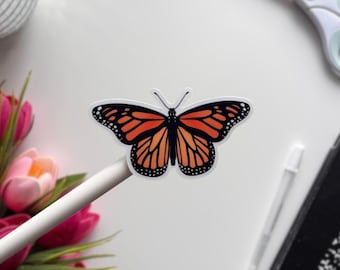 Pegatina de mariposa monarca naranja / Pegatina mate resistente a la intemperie con temática de insectos para Kindles, portátiles, botellas de agua, regalos para ella