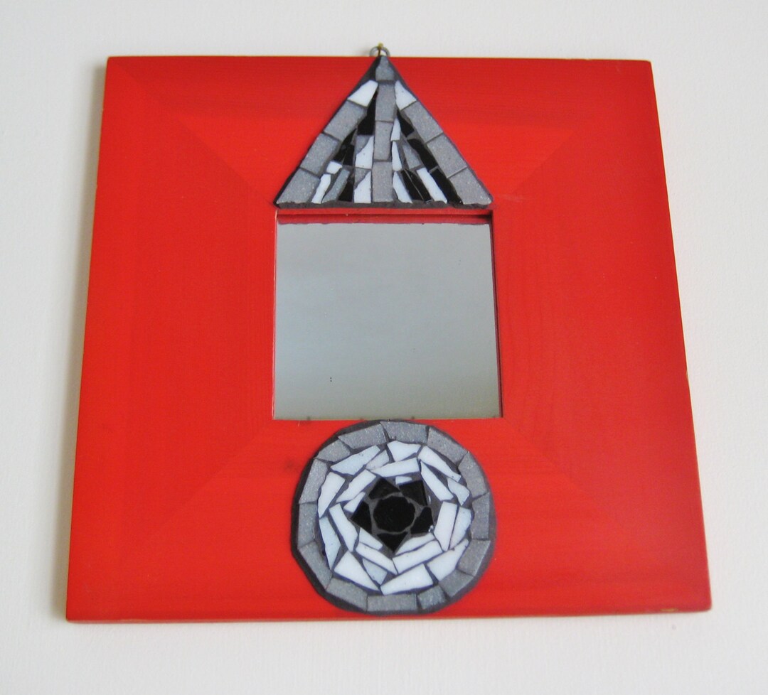 Abstract Red Mirror With Black Mosaic. Handmade Square Red Mirror ...