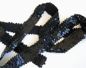 Stretch Sequin Elastic BLACK by the Yard 1-7/8" Wide Belting