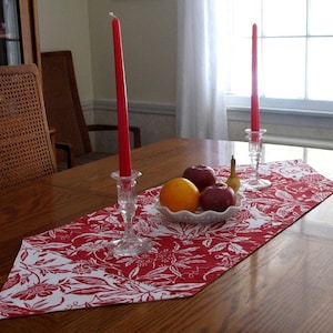Hand-Made Red and White 42&quot; Table Runner Cotton Duck Botanical Positive Negative LAST ONE