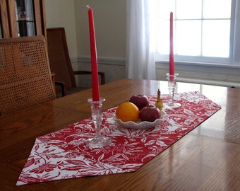 Hand-Made Red and White 42" Table Runner Cotton Duck Botanical Positive Negative LAST ONE