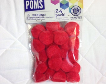 Red holiday pom-poms 1 inch pack of 24 Christmas holiday crafts Free Shipping