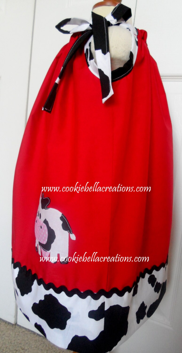Sweet Barnyard Cow Red & Cow Print Pillowcase Dress Etsy