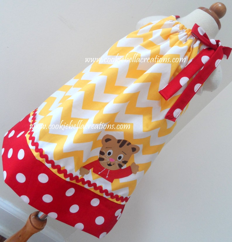 Tiger Boy Yellow & Red Chevron and Polka Dot Pillowcase Dress image 0