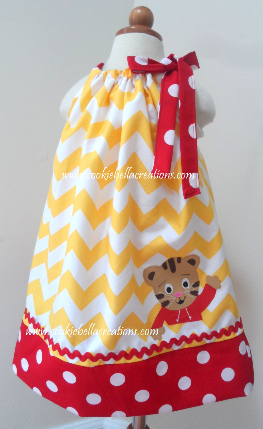 Tiger Boy Yellow & Red Chevron and Polka Dot Pillowcase Dress | Etsy