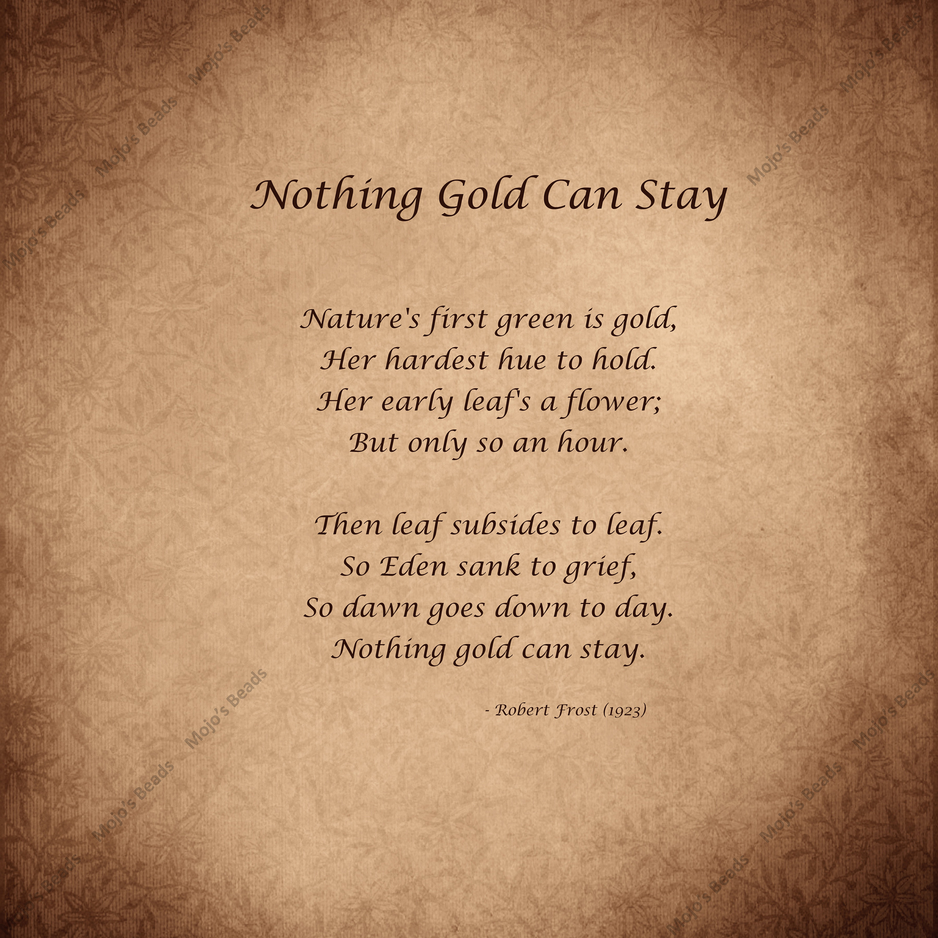 Robert Frost Nothing Gold Can Stay 1923 Poem Printable Artwork Digital ...