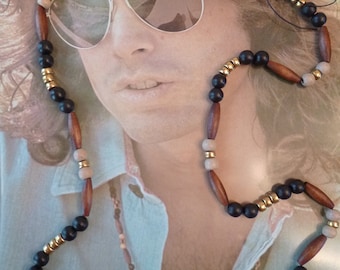 Jimbo Wood & Brass Jim Morrison Doors 1967 Love Bead Necklace Authentic Replica