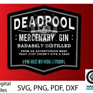 Deadpool Gin SVG, PNG, PDF y dxf vinilo de 3 colores para Cricut y Silouettes. También se puede utilizar para sublimación.