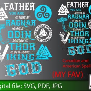Mijn Viking Daddy SVG Daddy, je bent zo dapper als Ragnar, zo wijs als Odin, zo sterk als Thor. Can en Ame spelling Great Christmas SVG