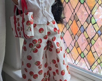 Red Tomatoes matching pants and tote  set for 18" dolls