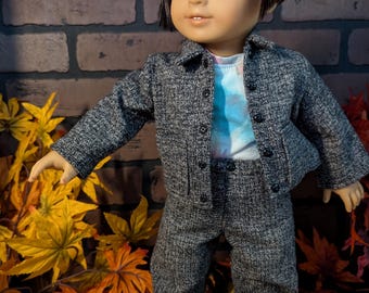 Grey Flannel Chore Coat for 18in dolls
