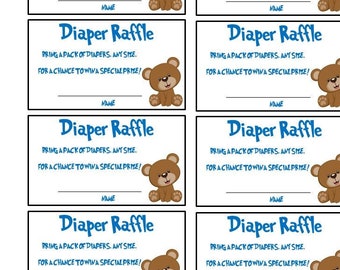 Diaper Raffle Game Tickets & Sign (Bear Themed)