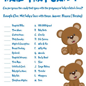 Baby Shower Bear Themed Name dass Süßigkeits Spiel