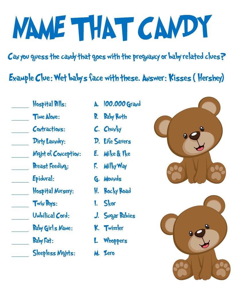 Baby Shower Bear Themed Name That Candy Game - Etsy