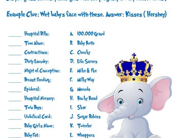 Name That Candy Royal Elephant Themed Baby Shower Game