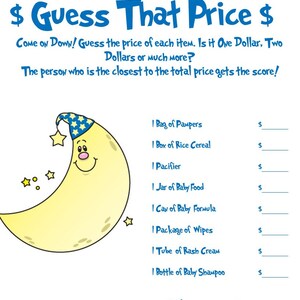Guess That Price Moon Themed Baby Shower Game