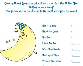 Guess That Price Moon Themed Baby Shower Game