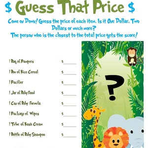 Jungle Animal Baby Shower Spiel: Raten Sie, dass der Preis