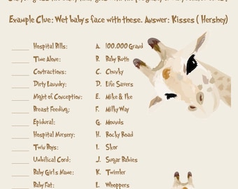 Giraffe Themed Name that Candy Baby Shower