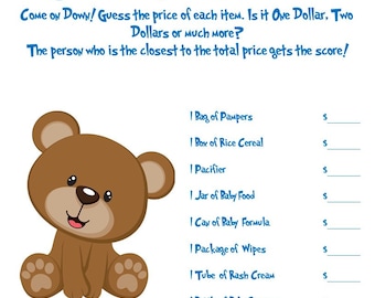 Baby Shower Bear Guess That Price Game