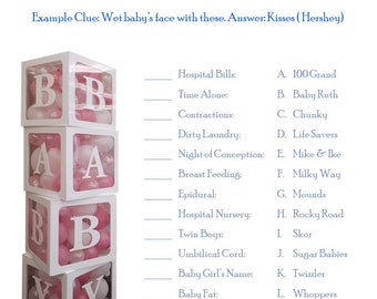 Baby Shower Game: Name That Candy Pink Block Themed