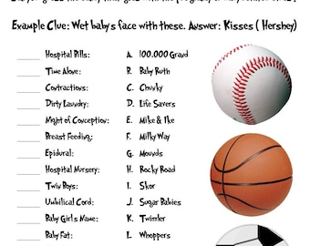 Name that Candy Game, Diaper Raffle Tickets and Sign (Sports Themed)