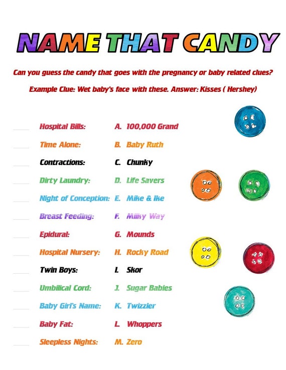 Name That Candy Pete The Cat Or Any Themed Baby Shower Game Etsy
