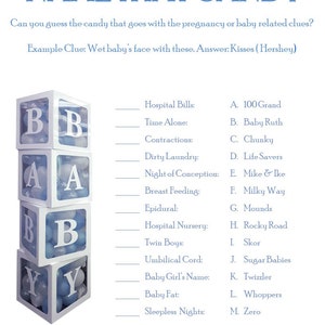 Name That Candy Blue Block Themed Baby Shower Game