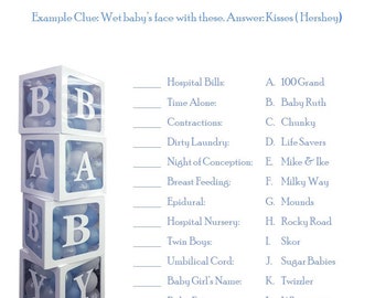 Name That Candy Blue Block Themed Baby Shower Game