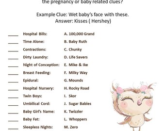 Name That Candy Owl Themed Baby Shower Game