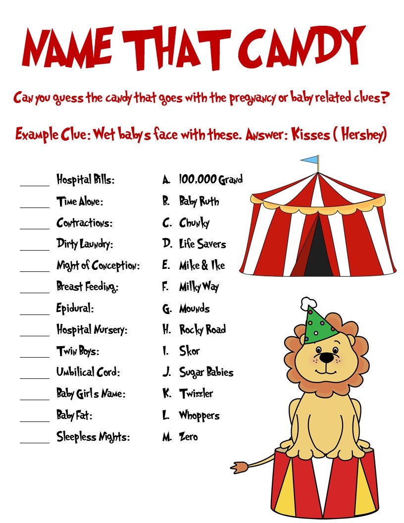Baby Shower Game Name That Candy Carnival Theme Etsy
