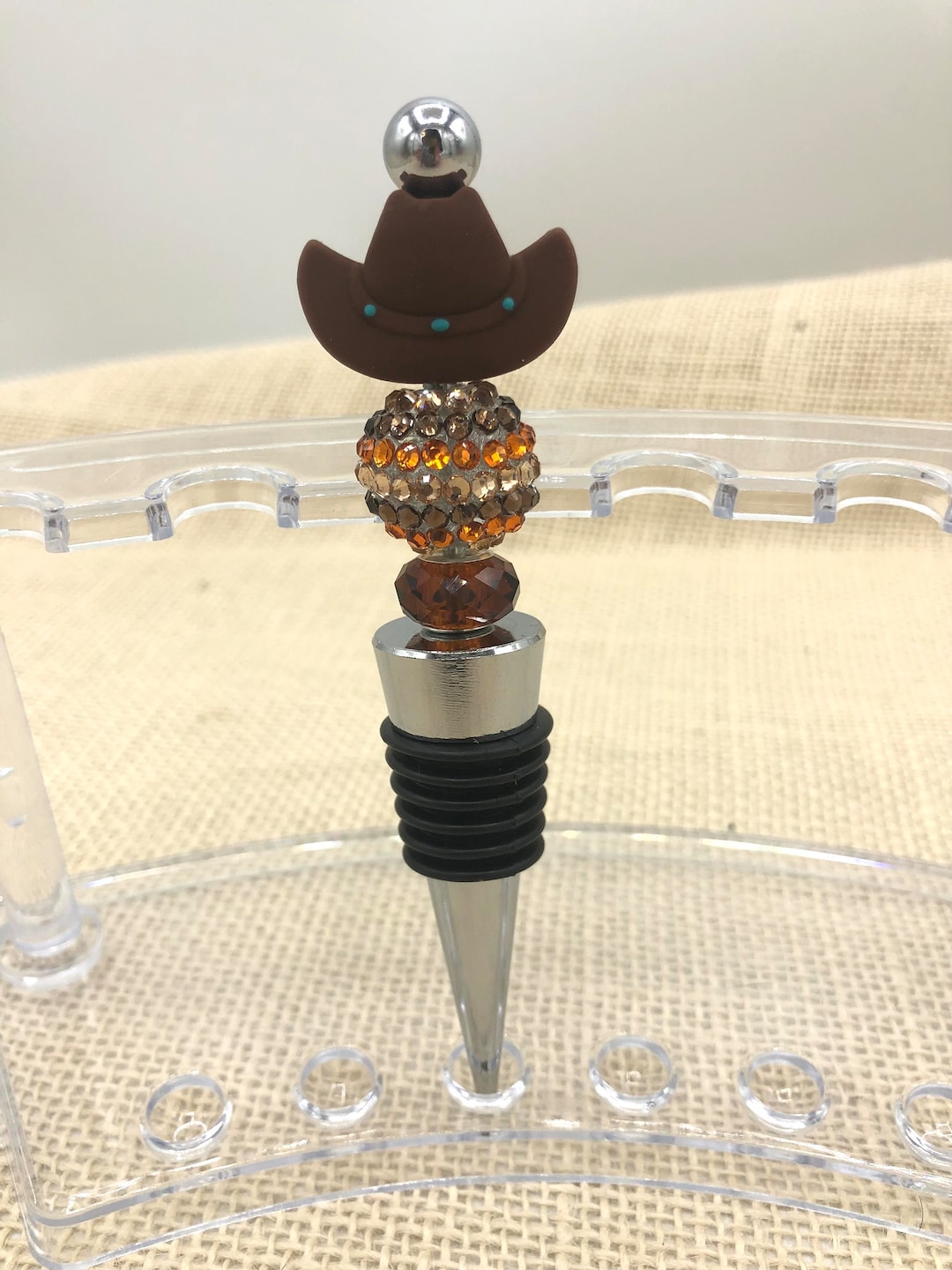Custom Beaded Western Cowboy Hat Wine Stopper , Fun Wine Bar Accessory