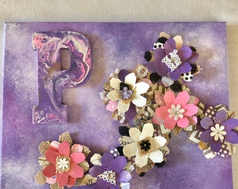 Girls Room Decor, Purple Nursery Wall Hanging, Purple Wall Hanging with Initial or Letter, Gift for Baby Girl
