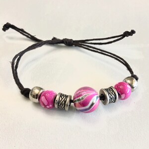 Girls Beaded Adjustable Bracelet, Ladies Pink Handmade Bracelet, Gift for Teen Girl, Pink Jewelry Gift for Her