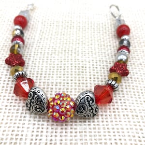 Red Beaded Ladies Bracelet, Handmade Red Jewelry, Gift For Her