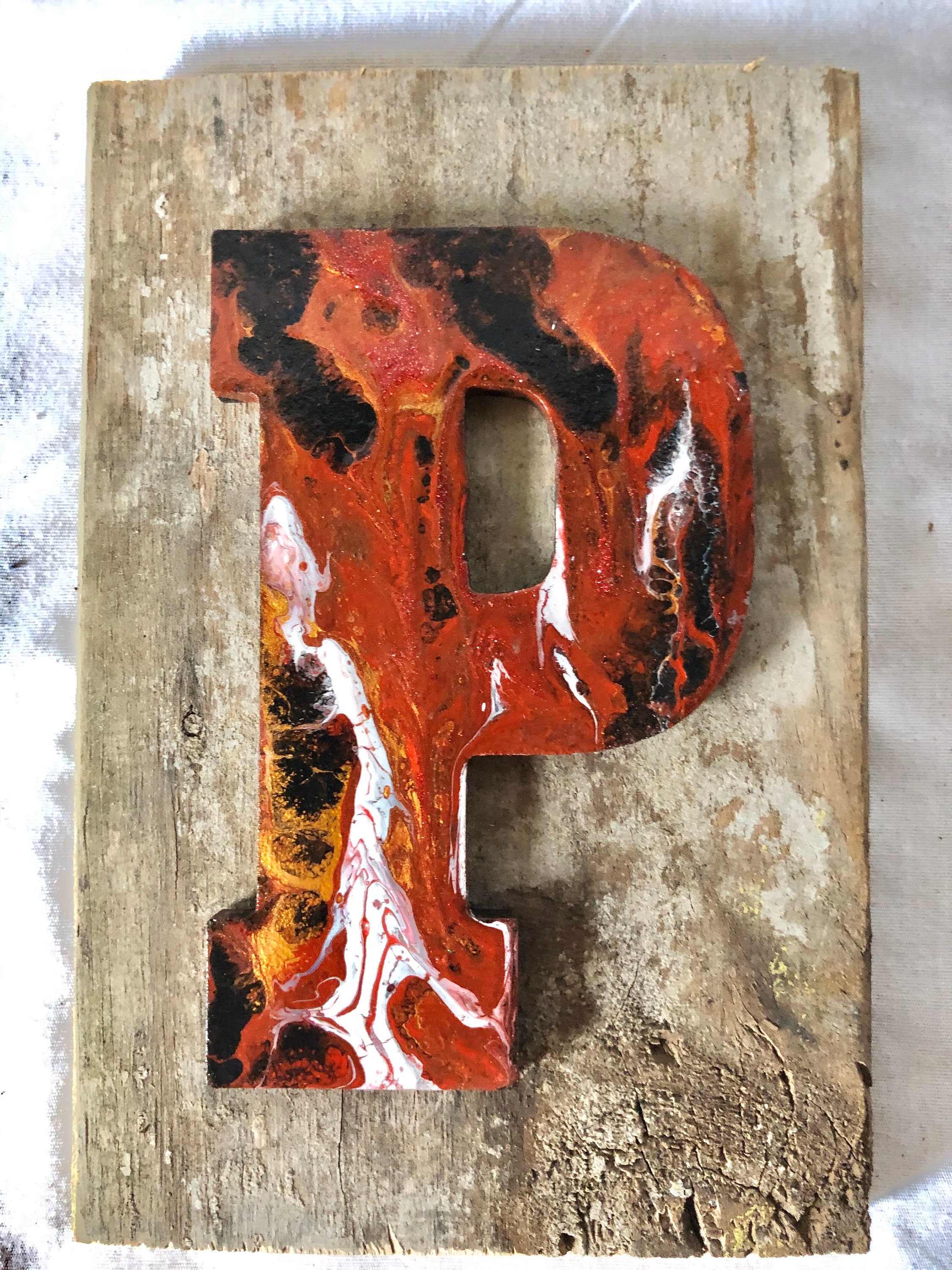 Rustic letter/initial P wall hanging initial painted wood Etsy