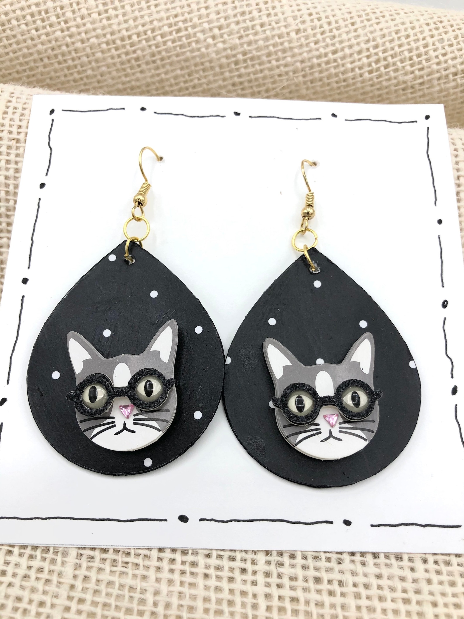 Funny Cat Dangle Earrings Humorous Cat Lover Gift Gift Idea Etsy