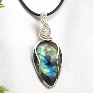 Labradorite Wire Wrapped Argentium Silver Pendant