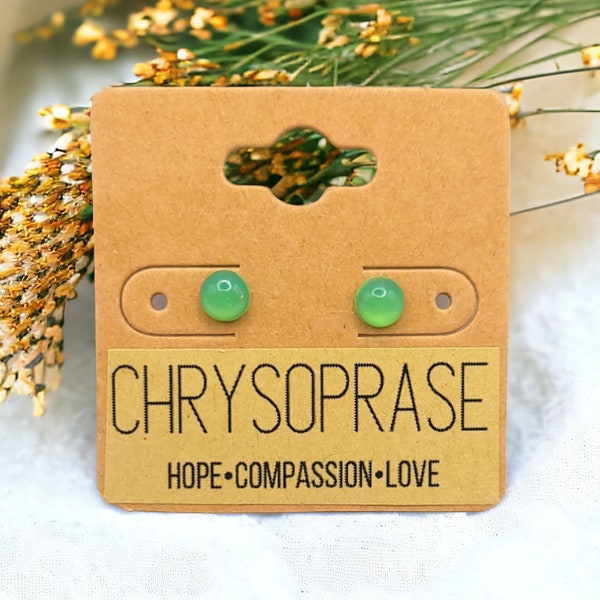 Chrysoprase Stainless Steel Stud Earrings, Chrysoprase Earrings,  Chrysoprase Jewelry, Chrysoprase Studs, Stainless Steel Studs, Handmade