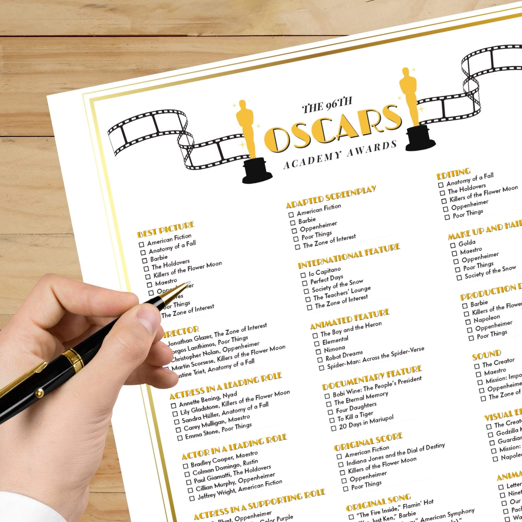 PRINTABLE 2024 Oscars Ballot, Oscars Party Game, Oscar Nominees Ballot