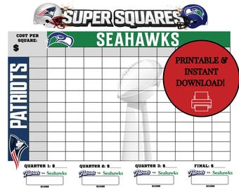 Printable 2026 Super Squares Football Bowl LX Classic 100 Numbers, Squares Game | Instant Download, (A4 + A2 Format PDF + PNG)