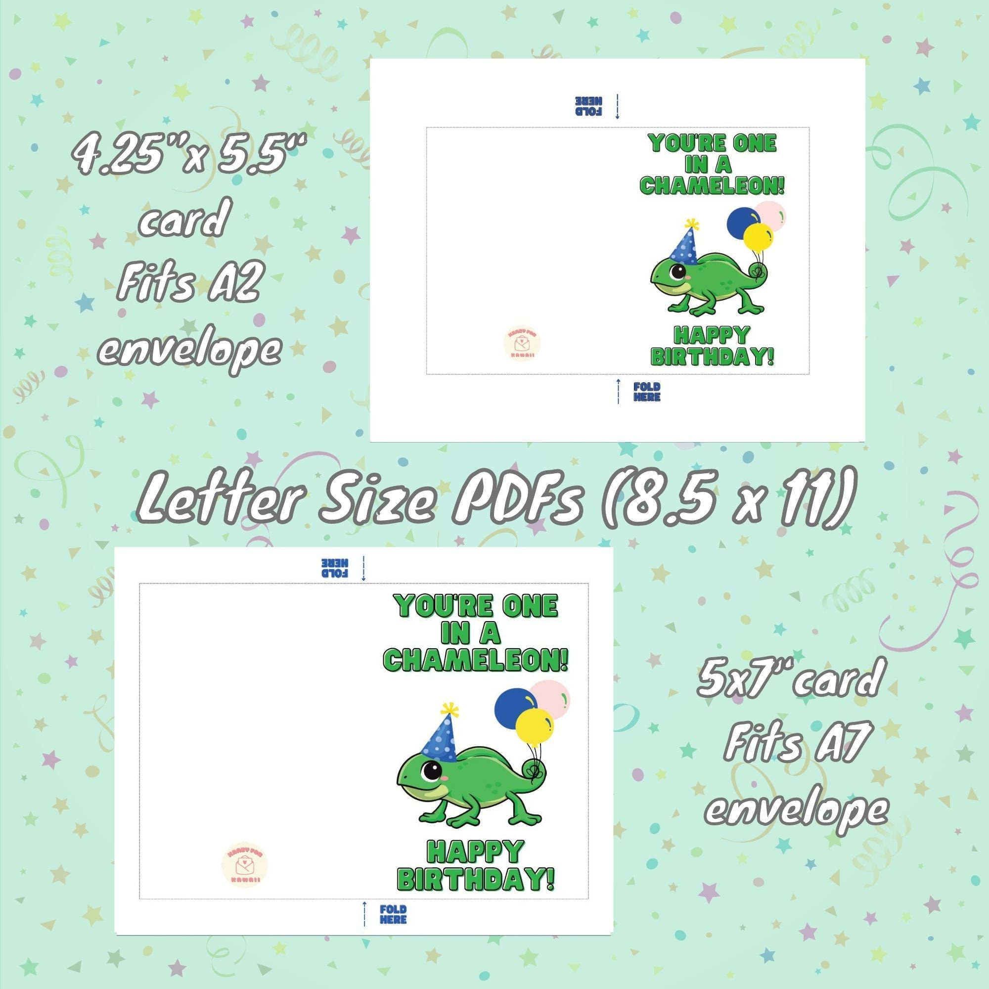 Printable Birthday Card, Printable Kawaii Card, Printable Chameleon ...