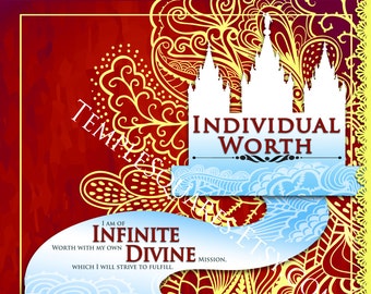Printable - 3 sizes! LDS Young Women Personal Progress Values "Individual Worth" Green Lace art Instant Download Digital Files