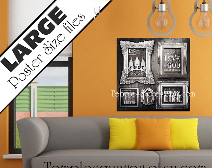 Printable in 4 popular LARGE poster sizes. LDS YW Press Forward Temple Art bundle. Colorful chalkboard subway grunge