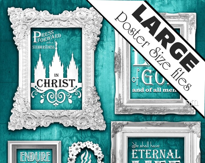 XL-LARGE printable square scripture art poster sizes young women "Press Forward" with Steadfastness in Christ" instant download chalkboard