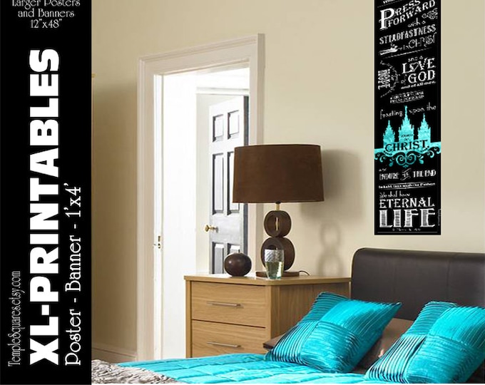 XL-LARGE poster size printable file. Press Forward with a Steadfastness in Christ.  Vintage Chalkboard - Turquoise & Gold