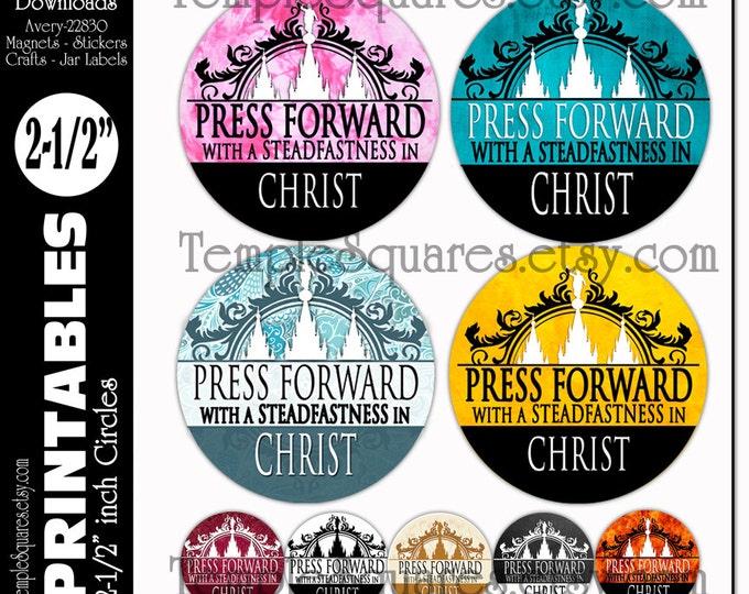 PRINTABLE YW Young Women or Relief Society Press Forward large circles great for birthday gift tags, crafts, jar labels fits Avery