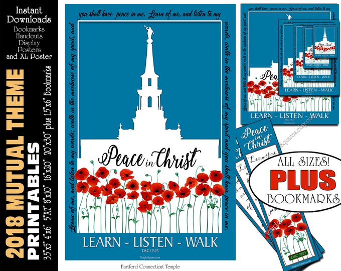 Temple Theme LDS YW Young Women Peace in Christ D&C 19:23 Printable Posters Bookmarks Instant Download Hartford Connecticut Temple